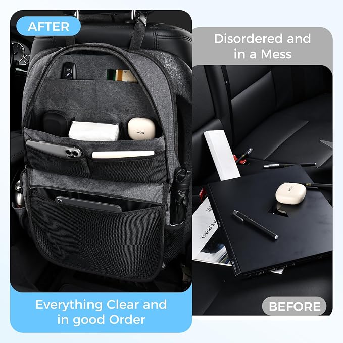 Coverado Backseat Car Organizer 2 Packs, Heavy-Duty Durable Dual-Way Use Car Back Seat Organizer Waterproof with Multi Pockets, Zipper Closure Design, Protect Valuables from Spills, Keeps Car Tidy - Image 6