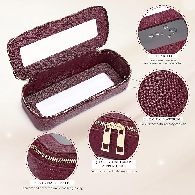 Pinkmik Clear Makeup Bag with Brush Bag 3pcs Waterproof Travel Case for Cosmetics and Toiletries Women's Makeup Organizer with Zipper (X/Burgundy, L+M+SLIM) - Image 6