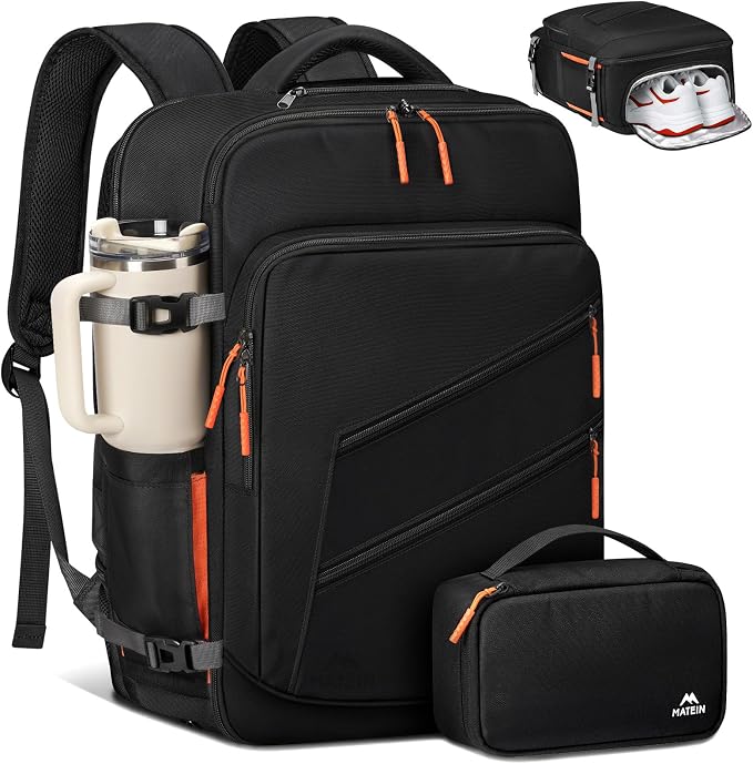 MATEIN Personal Item Backpack, Carryon Bag with Detachable Shoe Compartment | 18×14×8, Airline Approved, Underseat Backpack, Electronics Case, Lightweight Luggage Bag for Frontier Airline, Fit 17" Laptop by MATEIN