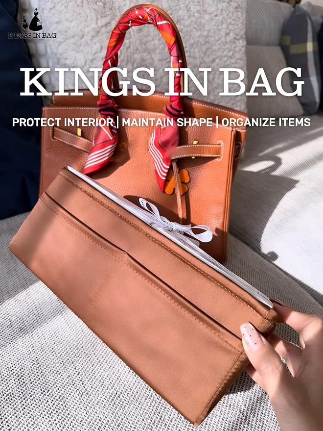 Satin Purse Organizer for Birkin 40, Gold | Custom Fit, Multiple Pockets, Lightweight Purse Essentials, Ideal for Travel, Shopping, and Daily Use - Image 2