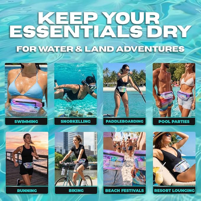 DRENCH Iridescent Waterproof Fanny Pack | Submersible Dry Bag Waist Pouch for Swimming, Snorkeling & Kayaking | Waterproof Phone Case & Underwater Phone Holder for Beach, Pool Parties & Travel - Image 7