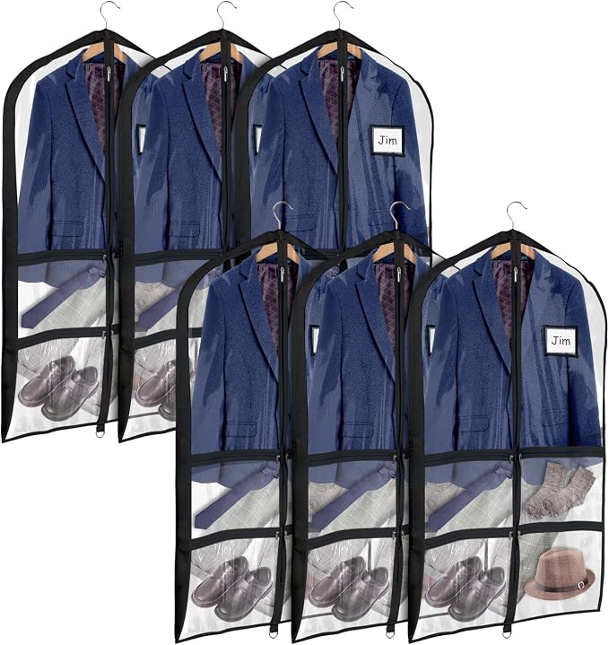 Univivi Clear Black PVC Dance Costume Bags Garment Bag 40 Inch for Dance Competitions, with 4 Medium Clear Zipper Pockets and 1 Large Back Zippered Pocket [Upgraded Version] (40'' x 24'' 6 Pack) by Univivi