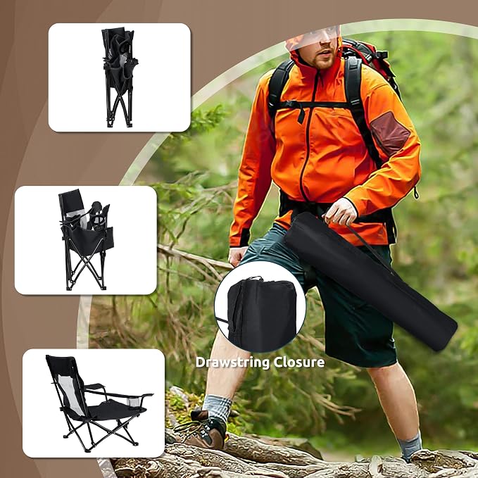 HaSteeL Folding Beach Chair Set of 3, Foldable Black Camping Chairs & Grey Table for Outside, Low Beach Chair Portable for Adults Fishing, Picnic, Outdoor BBQ, Cup Holder & Storage Bag - Image 6