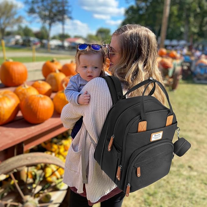 RUVALINO Diaper Bag Backpack-Expandable Baby Bag with up to 50% Capacity -Baby Essentials Bag with Changing Pad Insulated Bottle Holders & Pacifier Case, Waterproof, Black XL - Image 8