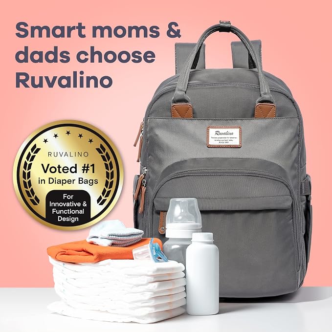 RUVALINO Diaper Bag Backpack, Multifunction Travel Back Pack Maternity Baby Changing Bags, Large Capacity, Waterproof and Stylish, Iron Gray - Image 8