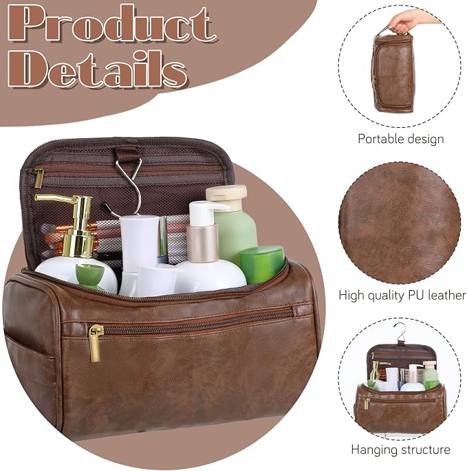 6 Pcs Mens Toiletry Bag Groomsmen Gift, Personalized Leather Toiletry Bags, Dark Brown Leather Travel Bag for Him, Shaving Kit, Groomsmen, Best Man, Wedding Gifts, Husband Boyfriend Father Grandpa - Image 3