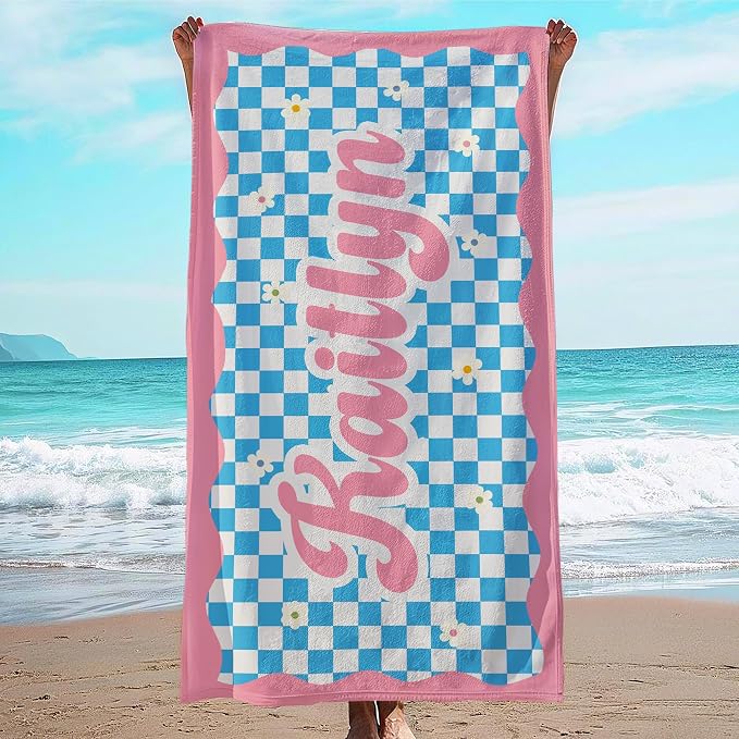 JML Personalized Beach Towel with Name, Custom Flower Beach Towel, Customized Microfiber Pool Towel, Quick Dry & Absorbent Swim Towel for Adult,Mother's Day, Birthday, Summer Holiday,Vacation by JML