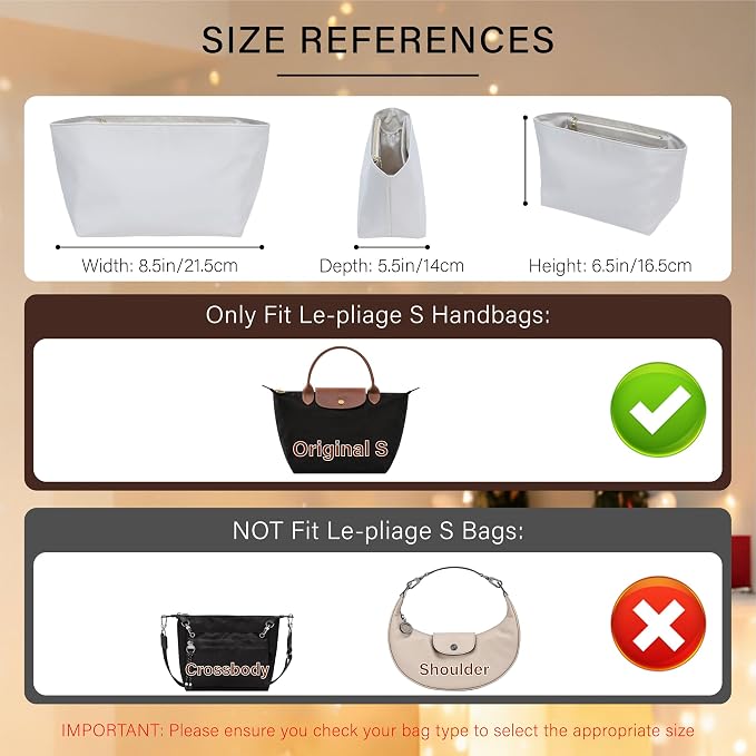 Soft Nylon Purse Organizer Insert for Longchamp Le Pliage Original S Handbag, Lightweight Luxury Long Champ Small Handbag with Cup Holder,Zipper Bags Inner Linner with 7 Deepened Pockets,S/Beige - Image 2