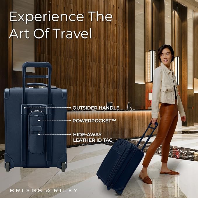 Briggs & Riley 21" Global 2-Wheel Expandable Carry On - Luggage for Travel, Suitcases with Wheels, Softside Rolling Bag for Men & Women, Self-Repairing Zipper - Baseline Collection, Navy - Image 5