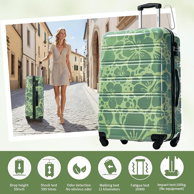 Merax Luggage Sets 3 Piece, Hardside Suitcase Set with Spinner Wheels | Lightweight Printing Luggage Carry on,20+24+28 IN,Green - Image 7