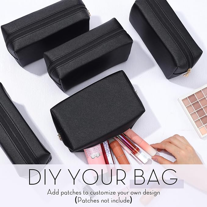 Kigeli Aesthetic Makeup Bags PU Leather Cosmetic Pouches Waterproof Plain Toiletry Bags Makeup Pouches Bulk for Women Party Gift Travel Storage Organizer(Black,7.1 x 2.8 x 4.3 in) - Image 4