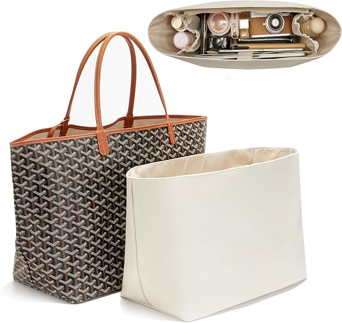 Nylon Tote Bag Organizer Insert, Purse Organizer Insert for Saint Louis PM Bags, Tote Insert for Goyard ST, Waterproof Inner Shaper with 13in Laptop Sleeve, Elastic Cup Holder & YKK Zipper by OAIKOR
