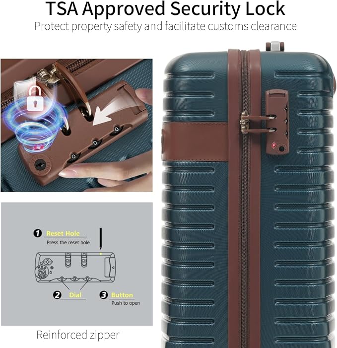 3 Piece Carry On Luggage Sets, 20 Inch Airline Approved Hard Shell Suitcase with TSA Lock & 360° Spinner Wheels, Travel Set with Duffel Bag for Women (Inky Blue) - Image 4