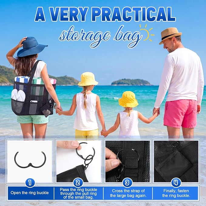 Hillban Large Mesh Beach Bag Bulk for Women Waterproof Sandproof Pool Tote Bag with 8 Pocket Small Zipper Pouch with Ring - Image 5