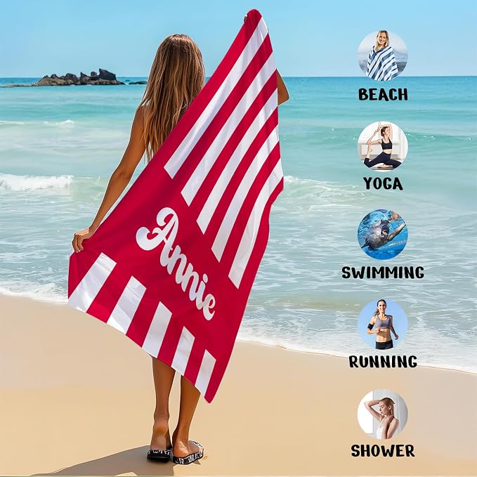 JML Personalized Beach Towel with Name, Custom Cabana Stripe Beach Towel, Customized Microfiber Pool Towel, Quick Dry & Absorbent Swim Towel for Adult,Mother's Day, Birthday, Summer Holiday,Vacation - Image 6