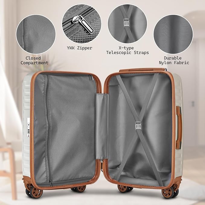 Melalenia Suitcase Sets 6 Piece Hard Shell Carry on Luggage with Spinner Wheels and TSA Lock, Lightweight Travel Backpack for Women, Beige Brown - Image 8