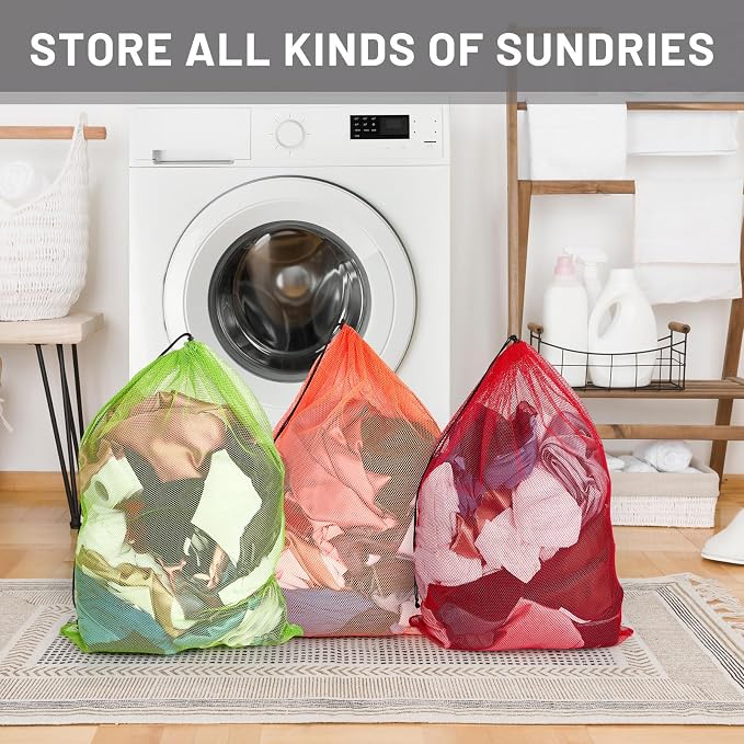 Berlune 12 Pcs 38x26 in Large Laundry Bag Colorful Extra Large Mesh Laundry Bag Bulk with Drawstring Heavy Duty Mesh Machine Washable Drawstring Pouch - Image 7