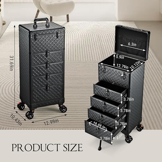 Yueieoun Nail Salon Cart with 4 Drawers,Rolling Makeup Train Case for Beauty,Cosmetology Case on Wheels,Trolley Cart,Lockable Organizer Travel Case for Manicure/Face Painting/Hairstylist/Tattoo Artist - Image 6