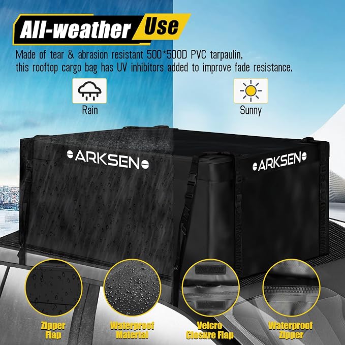 ARKSEN Roof Top Luggage Storage Bag for 43" x 39" Roof Baskets Waterproof 14.5 Cubic Feet (41.73" L x 33.07" W x 18.11" H) with 8 Straps Anti-Slip Mat 4 Door Hooks for All Vehicles with/Without Rack - Image 2