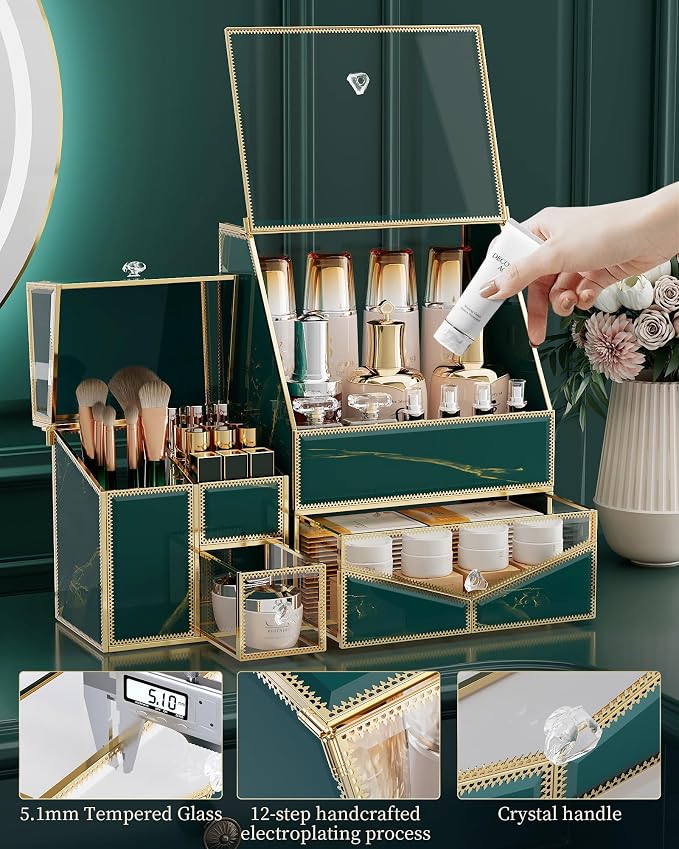 Youdepot Glass Makeup Organizer | Large, Cosmetic Display Case, Skincare Storage, For Vanity and Bathroom Countertop - Image 5
