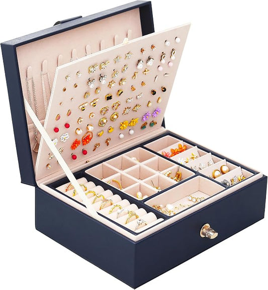QBestry Womens Earring Jewelry Box for Girls Jewelry Earrings Organizer Box Earring Holder Organizer for Girls Jewelry Organizer Boxes for Women Girls Stud Earrings Organizers Jewelry Box Navy by QBestry