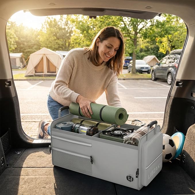 LIBZAKI Car Trunk Storage Organizer, Multi Compartment Collapsible Trunk Storage Box for Car Truck SUV-Gray - Image 5