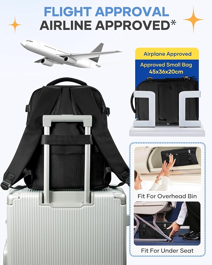 coofay Large Black Travel Backpack Carry on Flight Approved Mochila De Viaje Personal Item Backpack for Airlines Frontier Airlines Personal Item Bag Large Backpacks for Travel Backpacks for Men Women - Image 7