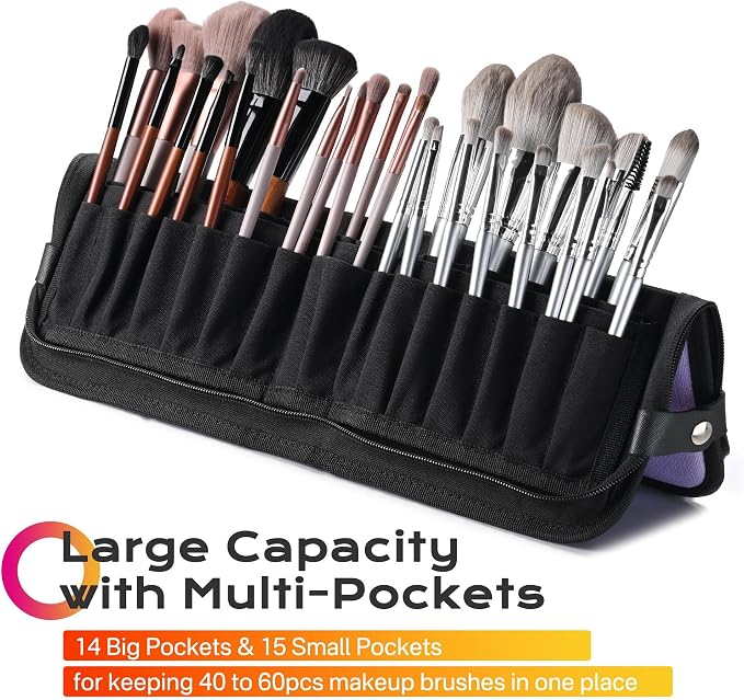 BYOOTIQUE Travel Makeup Brush Bag Foldable Holder Organizer Portable | ArtistPortable Stand-up Cosmetic Bag,Artist Storage with Multiple Pockets,Makeup Artist Brush Organizer - Image 5