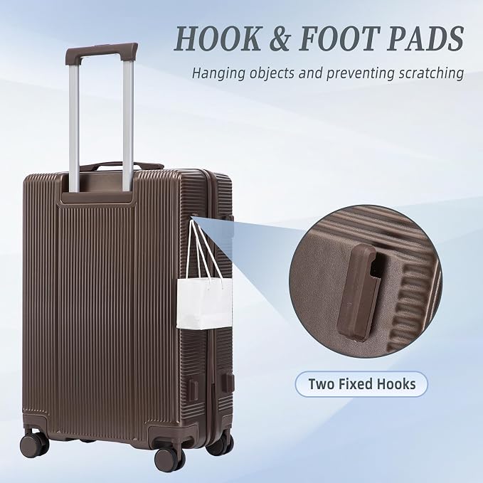 Hardside Luggage Sets, Lightweight Stripes Suitcase with Spinner Wheels, Brwon-205 - Image 7