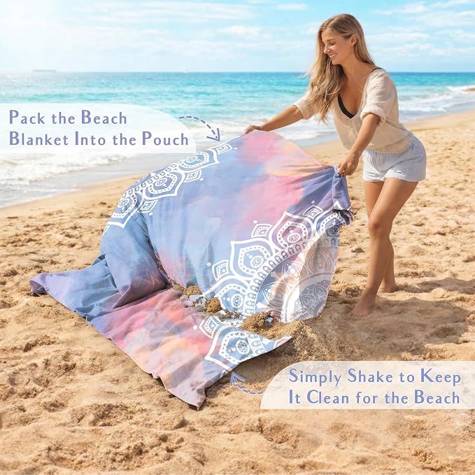 AlphaBeing Beach Blanket Waterproof Sandproof, Extra Large Beach Mat for 1–8 Adults, Oversized Picnic Blanket with 4 Stakes & Storage Bag, Essential Beach Gear for Travel - Image 4
