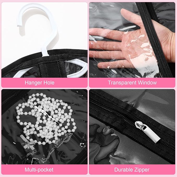 6 Pcs 24'' x 50'' Clear PVC Garment Bag Dance Costume Competition Bag with Rack Zippers Pockets Hanging Garment Covers Costume Organizer Costume Carrier for Adults Kids(Translucent Black) - Image 3