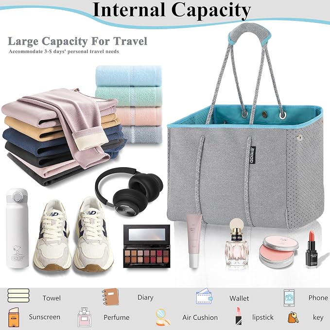 QOGiR Neoprene Multipurpose Beach Bag Tote with Inner Zipper Pocket … … … … - Image 4