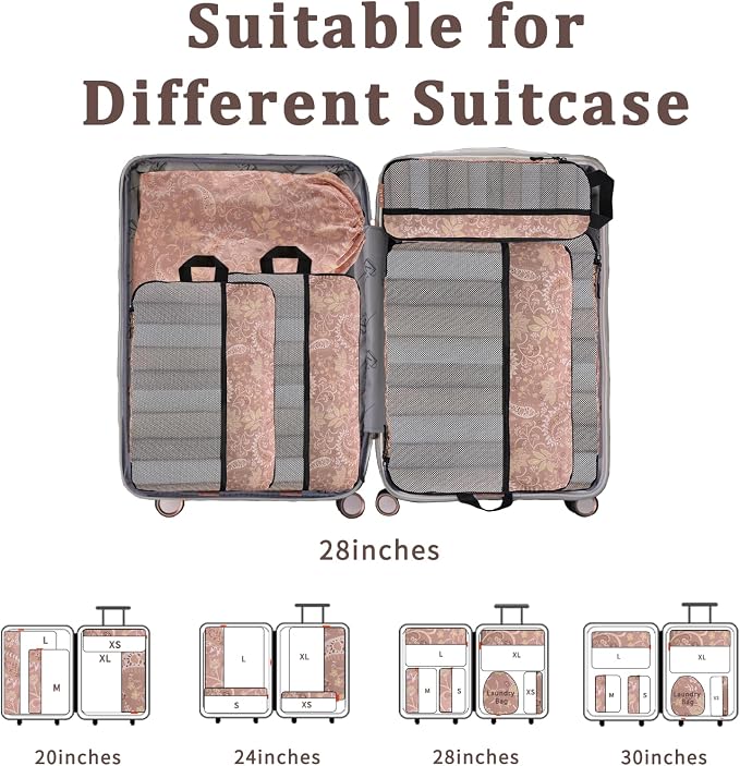 U+U 6 Set Compression Packing Cubes - Ultralight Travel Organizers with Laundry Bag, Space-Saving Suitcase Organizer, Expandable Packing Cubes for Travel and Family Vacation (Paisley Pattern) - Image 7