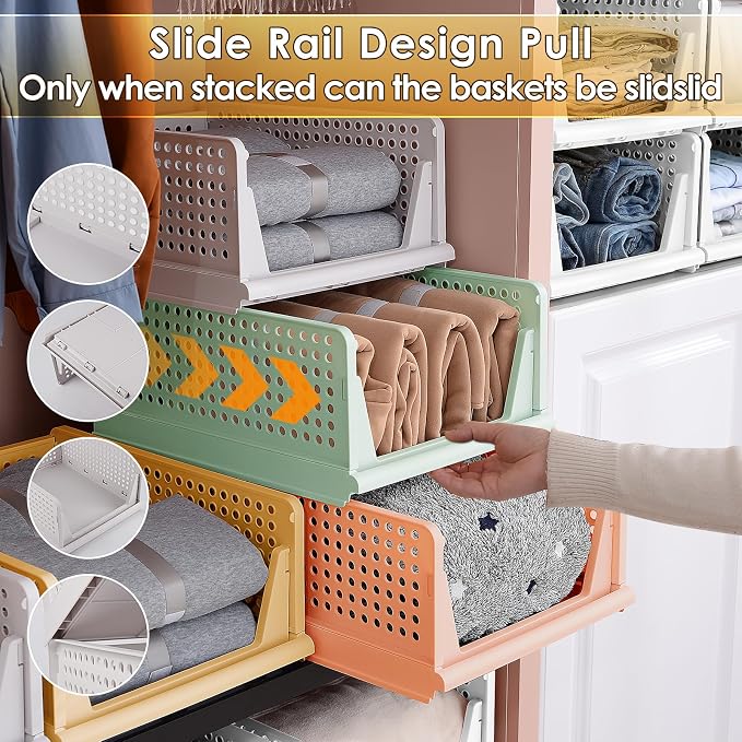 Set of 4 Foldable Storage Boxes, Stackable Drawer Organiser for Cupboards, Kitchen, Bathroom, Office (Colourful) - Image 3