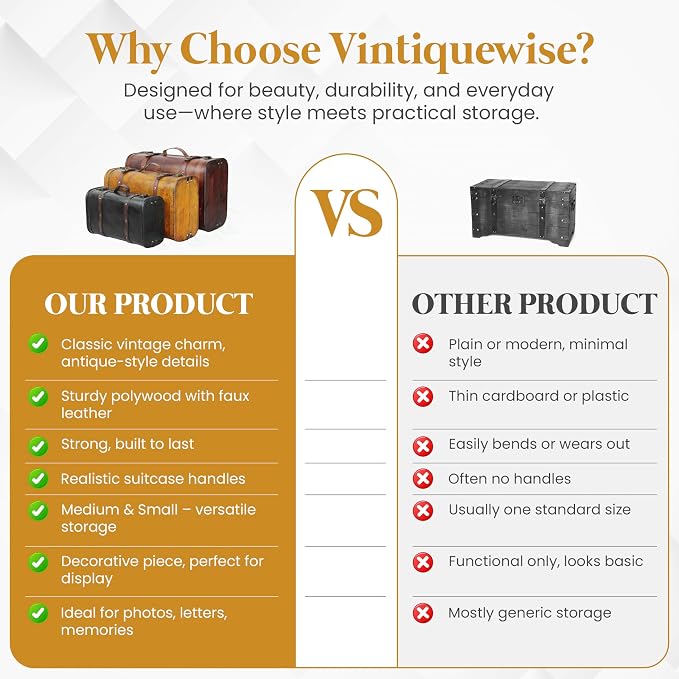 Vintiquewise Vintage Keepsake Trunk & Suitcase Set of 2, Decorative Storage Chest, Vintage Style Luggage, Memory & Bridal Trunk, Vintage Storage Box - Image 5