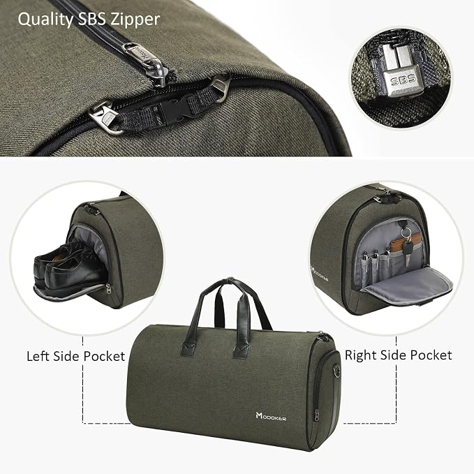 Modoker Convertible Garment Bag with Shoulder Strap, Carry on Garment Duffel Bag for Men Women - 2 in 1 Hanging Suitcase Suit Travel Bags,Forest Night - Image 4