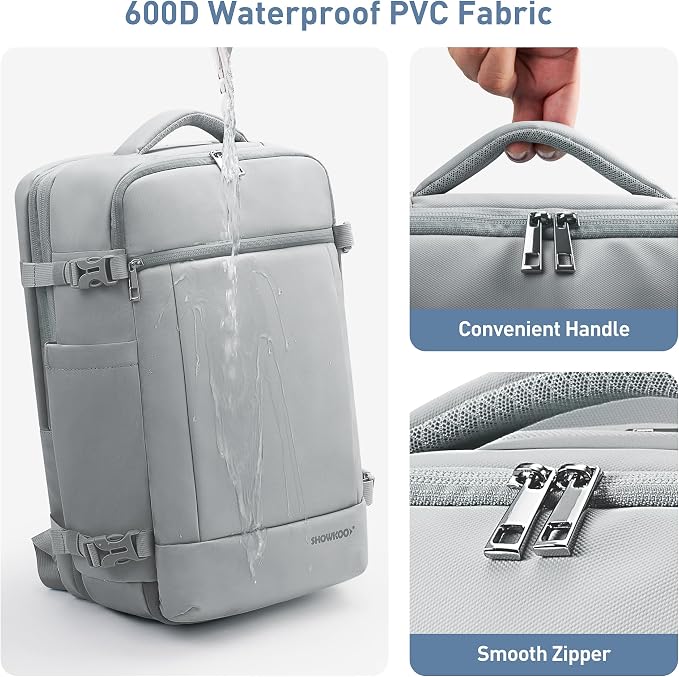 SHOWKOO Laptop Backpack for 17 Inch Laptop, 40L Expandable Large Capacity Backpack, TSA Carry On Travel Backpack with Padded Laptop Compartment, Water-Resistant College & Commuter Bag,Gray - Image 5
