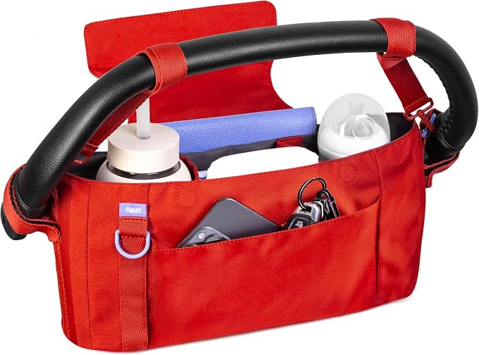 Ubbi Fleuri Anywhere Stroller Organizer, Features Front Zippered Pocket, 2 Cup Holders, Mesh Bag, Fits Most Strollers, Wild Poppy by Unknown
