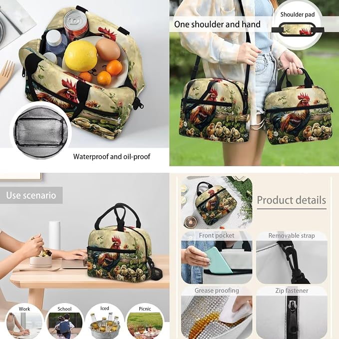 4Pcs Chicken Pattern School Backpack Set for Boys Girls,Cute Hen and Chick Bookbag with Lunch Box Pencil Case Water Carrier Pouch for Kindergarten Preschool Students - Image 5