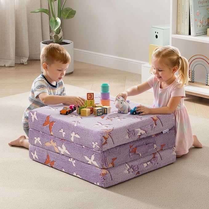 MeMoreCool Glow Butterfly Kids Foldable Floor Mattress, 57x22 Inch Purple | Glow butterfly foldable mattress for girls room, playroom and reading nook - Image 5