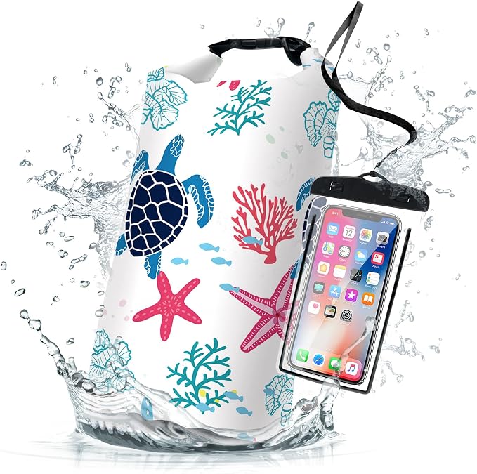 Waterproof Dry Bag,Roll Top Sea Turtle Coral Starfish Small Waterproof Backpack 5L/10L/20L Floating Lightweight Bags for Kayaking, Boating, Fishing, Swimming Camping with Waterproof Phone Case by Cliduli