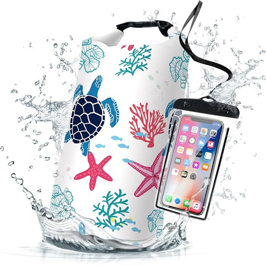 Waterproof Dry Bag,Sea Turtle Coral Starfish Small Waterproof Backpack 2L/5L/10L/20L/30L/40L Floating Lightweight Bags for Kayaking, Boating, Fishing, Swimming Camping with Waterproof Phone Case by Cliduli