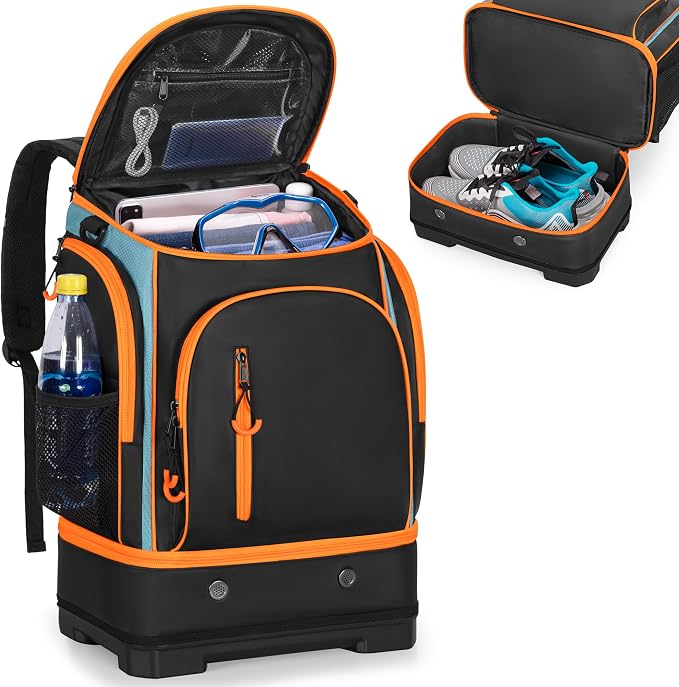 Smasrob 35L Swim Bag, Swim Backpack with Hard Shoe Compartment, Orange | 2 Insulated Sections, Multiple Pockets, for Boys and Girls by Smasrob