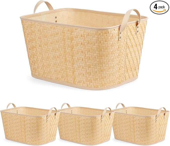 BROWNLILY Oversized Storage Baskets Laundry Hampers with Structured Frame & Supported Bottom, Extra Large Closet Bins for Shelves Blankets Car Bedroom Bathroom Organizers (Pack of 4, Natural) by Unknown