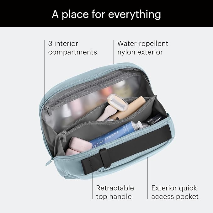 Away Amazon Exclusive Large Toiletry Bag - Water-Repellent Travel Toiletry Bag with Clamshell Opening, Interior Compartments, Exterior Zip Pocket - Sky Blue - Image 4
