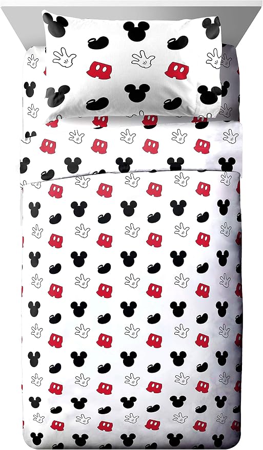 Jay Franco Kids Sheet Set with Fitted, Flat Sheets & Pillow Cover - Ultra-Soft Bedding with Pillowcase for Room Decor, White - Mickey Mouse, 4 Piece Full by JayFranco