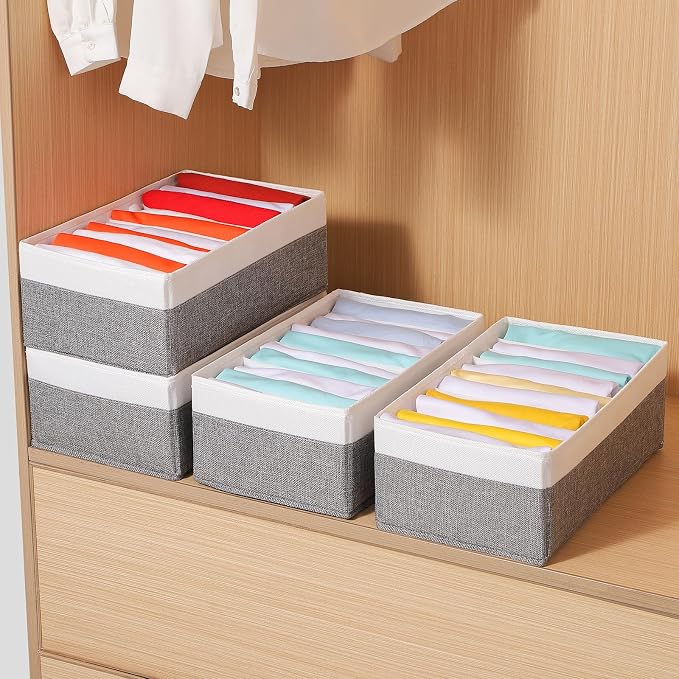 4 Packs T-shirt Drawer Organizers for Clothing,10 Grids Compartment Wardrobe Storage Box, Clothes Organizer for Folded Clothes, T-shirt, Legging-15.75''x9.06''x5.91''-GreyWhite - Image 4