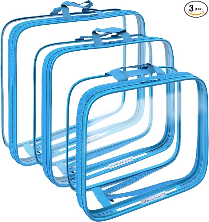 Clear Compression Packing Cubes 3 Set - Bags for Travel - Luggage Cube Organizer - Blue by Olanmark