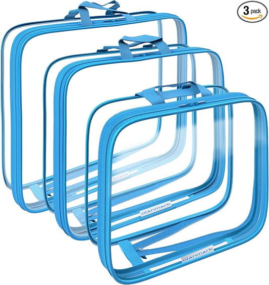 Clear Compression Packing Cubes 3 Set - Bags for Travel - Luggage Cube Organizer - Blue by Olanmark