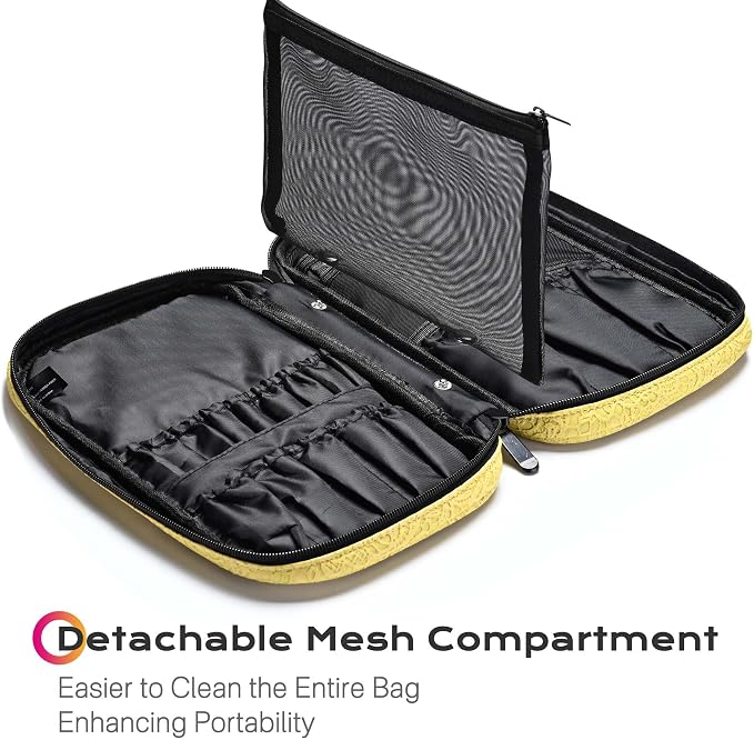 BYOOTIQUE Makeup Brush Bag Organizer Portable Multi Brush Holder Hand Bag | Travel Makeup Artist Bag,Cosmetic Organizer Pouch Zipper Bag,with Removable Mesh,for Brushes Cosmetics,Yellow - Image 2